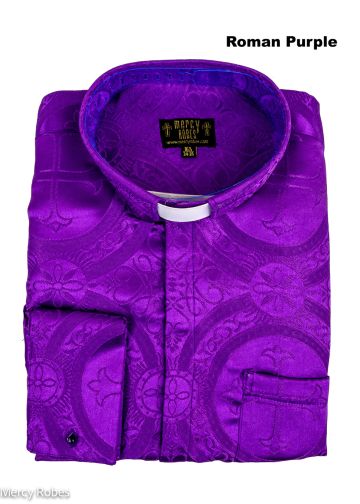 Mens Long Sleeves French Cuff Tab Collar Clergy Shirt (Roman Purple LT)