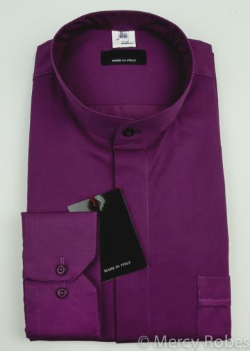 Mens Long Sleeves Neckband Collar Clergy Shirt (Red Purple)