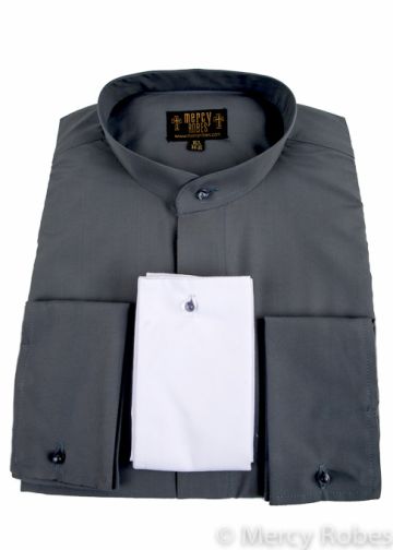 Mens Long Sleeve Roman Pontiff Full Collar Shirt (Dark Grey)