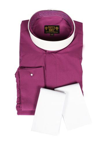 Mens Long Sleeve Roman Pontiff Full Collar Clergy Shirt (Red Purple)