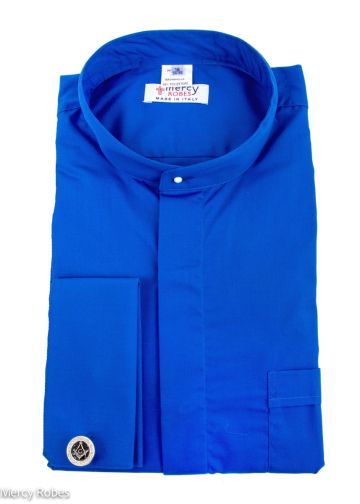 Mens Long Sleeves Roman Pontiff Round Collar Clergy Shirt (Royal Blue)