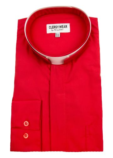 MENS LONG SLEEVE TONSURE COLLAR CLERGY SHIRT (RED) 01