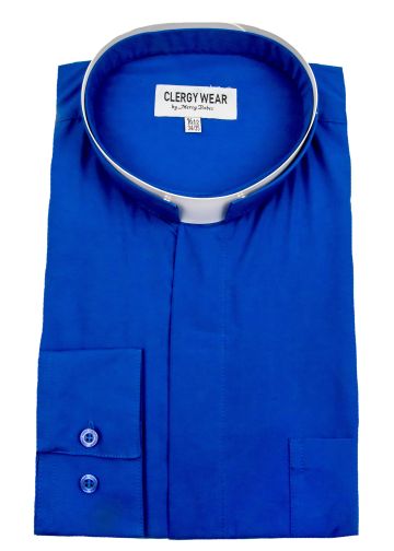 MENS LONG SLEEVE TONSURE COLLAR CLERGY SHIRT (ROYAL BLUE) 01