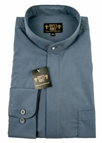 Mens Long Sleeve Standard Cuff Roman Pontiff Full Collar Clergy Shirt (Dark Grey)