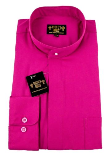 Mens Long Sleeve Standard Cuff Roman Pontiff Full Collar Clergy Shirt (Fuchsia)