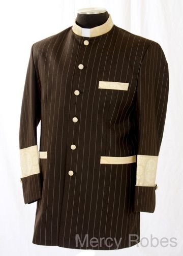 Mens Pinstripe Clergy Jacket With Pants (Brown/Gold)