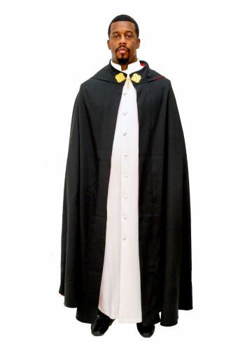 Mens Full-Length Preaching Cape Style 0865 (Black With Red Satin Lining)
