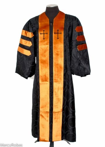 Mens Pulpit Robe Style 022022 (Black LT With Gold Bars)