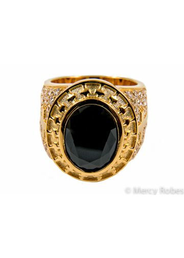 Mens Clergy Ring Style Subs806 (Gold With Black Stone)