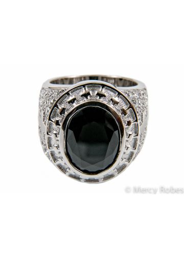 Mens Clergy Ring Style Subs806 (Silver With Black Stone)