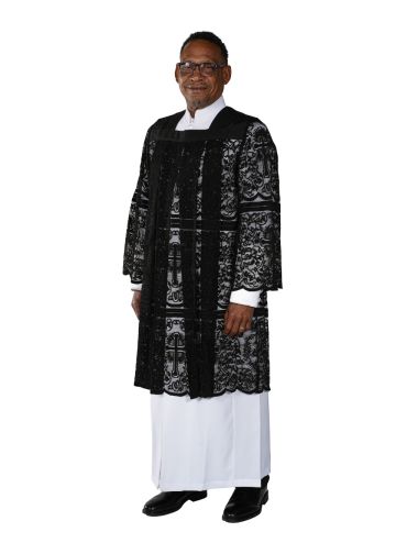 Mens Short IHS Full Lace Surplice Style SUR1027 (Black)