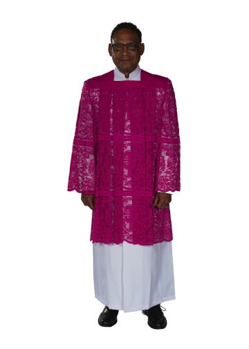 Mens Short IHS Full Lace Surplice Style SUR1027 (Fuchsia)