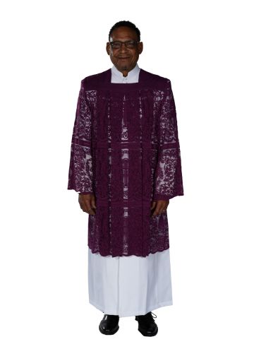 Mens Short IHS Full Lace Surplice Style SUR1027 (Red Purple)