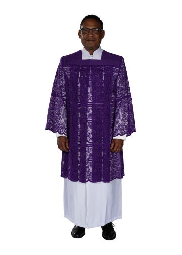 Mens Short IHS Full Lace Surplice Style SUR1027 (Roman Purple)