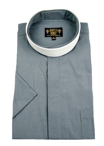 Mens Short Sleeve Full Collar Clerical Shirt (Grey)