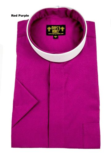 Mens Short Sleeve Full Collar Clerical Shirt (Red Purple)