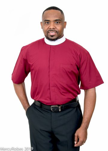 Mens Short Sleeve Full Collar Clerical Shirt (Burgundy)