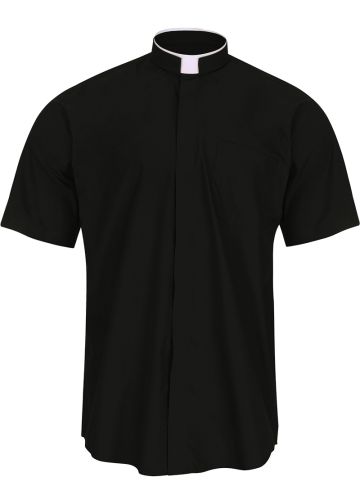 Mens Short Sleeve Tonsure Collar Clergy Shirt (Black)