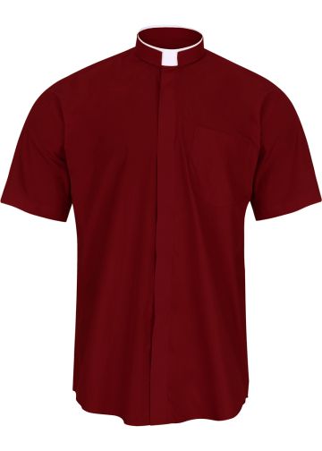 Mens Short Sleeve Tonsure Collar Clergy Shirt (Burgundy)