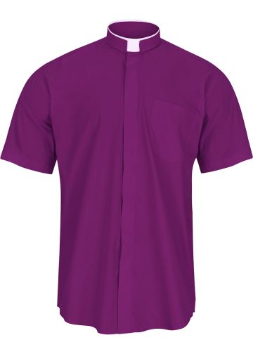 Mens Short Sleeve Tonsure Collar Clergy Shirt (Church Purple)