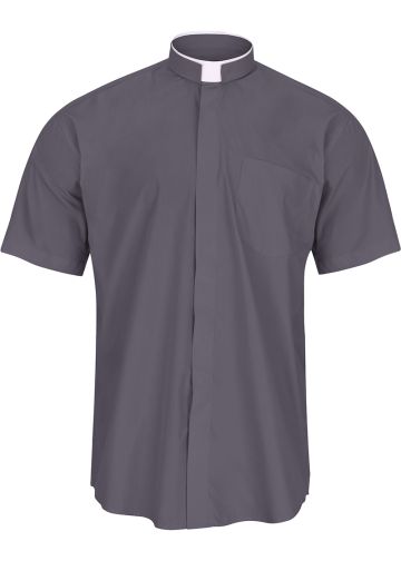Mens Short Sleeve Tonsure Collar Clergy Shirt (Dark Gray)