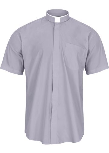 Mens Short Sleeve Tonsure Collar Clergy Shirt (Light Gray)