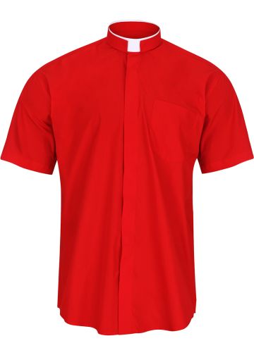 Mens Short Sleeve Tonsure Collar Clergy Shirt (Red)