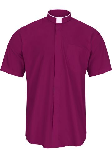 Mens Short Sleeve Tonsure Collar Clergy Shirt (Red Purple)
