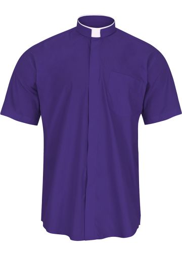 Mens Short Sleeve Tonsure Collar Clergy Shirt (Roman Purple)