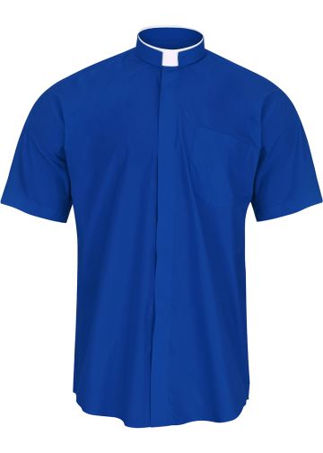 Mens Short Sleeve Tonsure Collar Clergy Shirt (Royal Blue)
