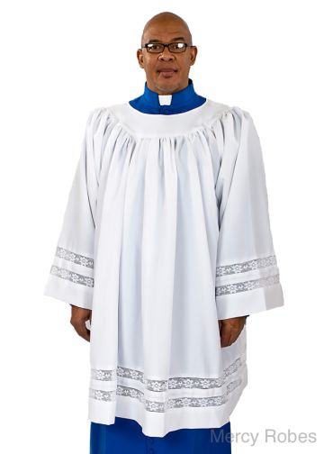 Mens  Clergy Surplice Round Neck With Lace