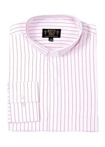 Mens Pin Stripe Clergy Tab Collar Shirt (White/Red)