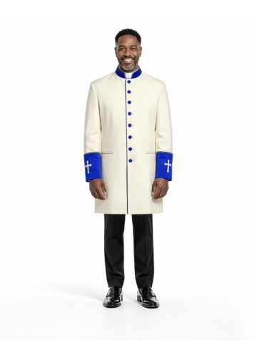 Clergy Short Robe Style Mercy (Cream/Royal Blue)