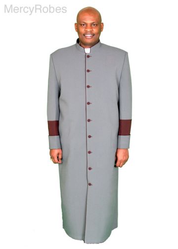 Clergy Robe Style Bnd149 2 Pleat (Grey/Burgundy)