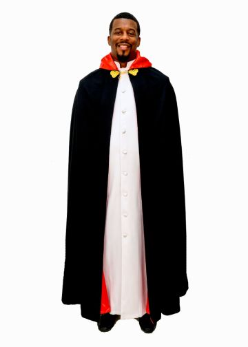 Mens Full-Length Preaching Cape With Hood Style 0765 (Black With Red Satin Lining)