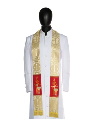 Pastor Stole Embroidered Pax with Chalice (Gold LT/Red)