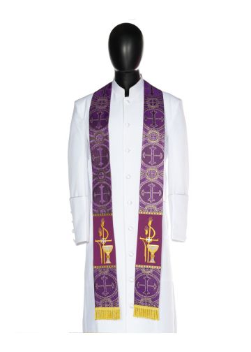 Pastor Stole Embroidered Pax with Chalice (Purple/Gold Lt)
