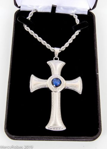 Pectoral Cross With 40" Chain Style Sbats002 S-Royal (Royal Blue Stone)