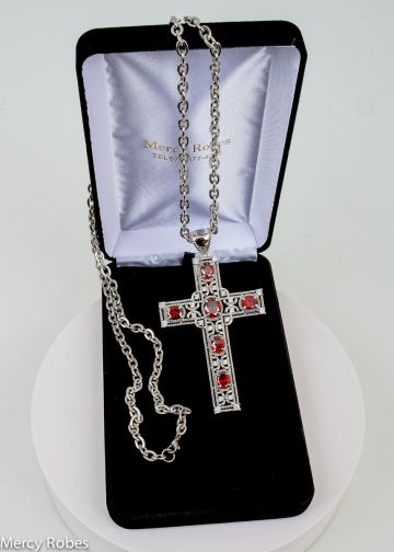 Pectoral Cross With Chain Style Ben02 (S Red) 3.5" H X 2.5" W
