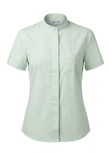 Clergy Wear Womens Short Sleeves Roman Collar Clergy Shirt ( Light Green)