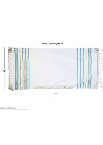 Prayer Shawl (White/Gold/Light Blue) 71"X 32"