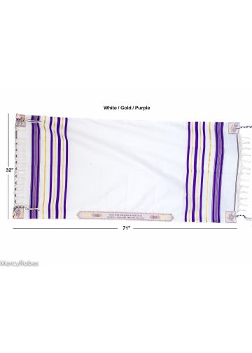 Prayer Shawl (White/Gold/Purple) 71"X 32"
