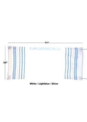 Prayer Shawl (White/Light Blue/Silver) 71" X 32"