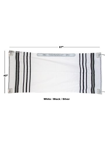 Prayer Shawl (White/Silver/Black) 67" X 42"