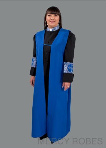 Womens Robe With Chimere Style LR240 (Black/Royal LT)