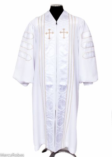 Womens Pulpit Robe Style Ppr-091720 White/Gold (With Doctoral Bars)