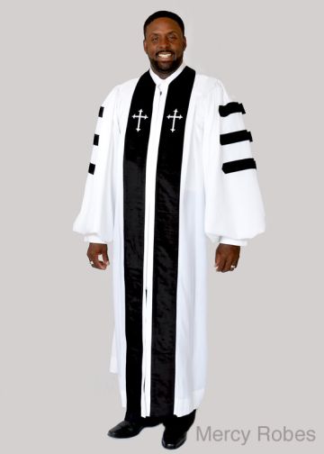 Pulpit Robe Style 801 (White/Black With Doctoral Bars)