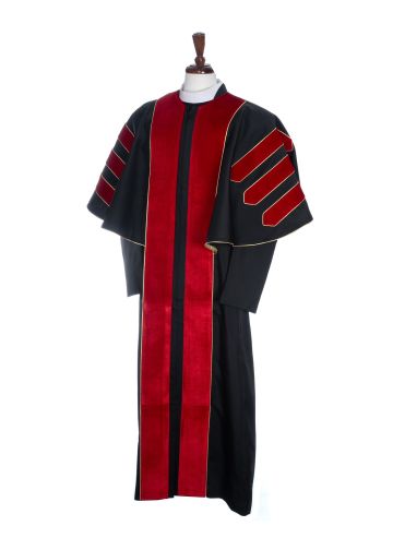 Pulpit Robe Style BOS202401 Black/Red (With Bars and Attached Shoulder Cape)