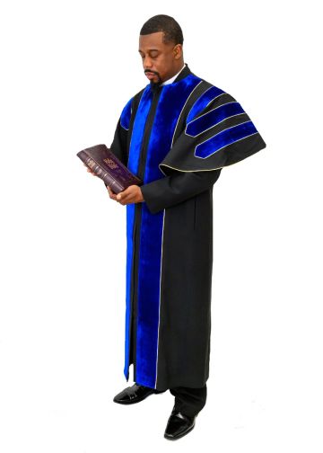 Pulpit Robe Style BOS202401 Black/Royal Blue (With Bars and Attached Shoulder Cape)