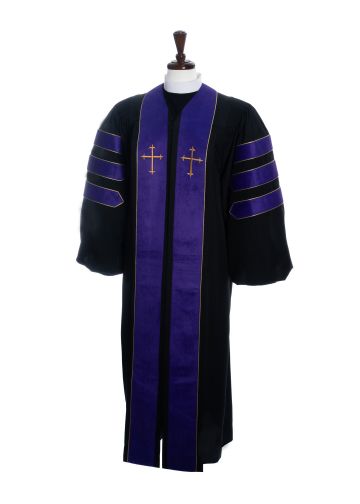 Pulpit Robe Style PPR 303 Black/Purple (With Doctoral Bars)